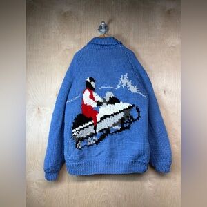 Blue Knit Zip-Up Sweater Snowmobile